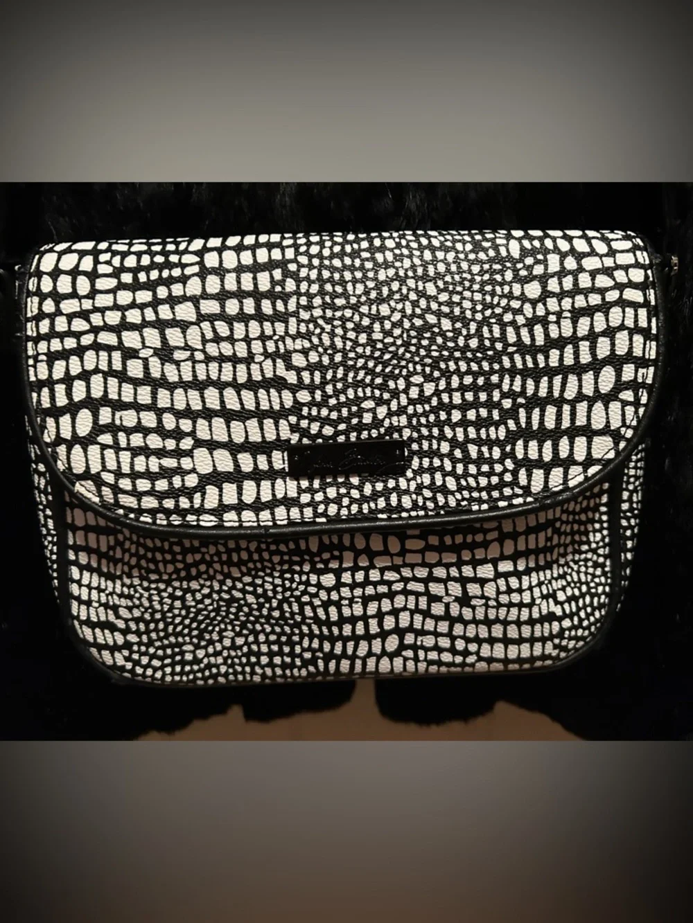 Vera Bradley Crossbody Bag in Midnight Snakeskin Black & White pattern. 7”x10”